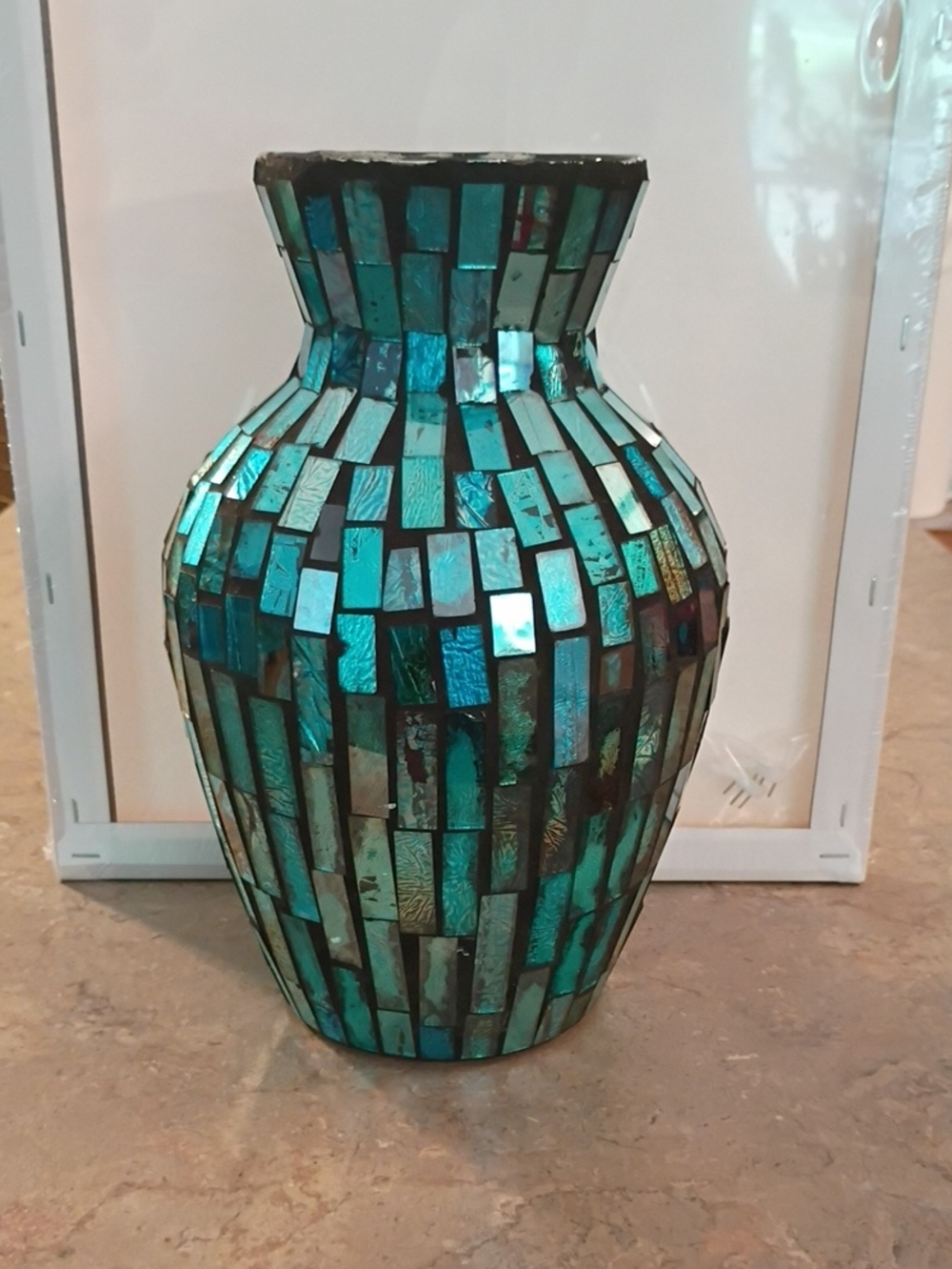 Teal Mosaic Glass Vase - Home Accents